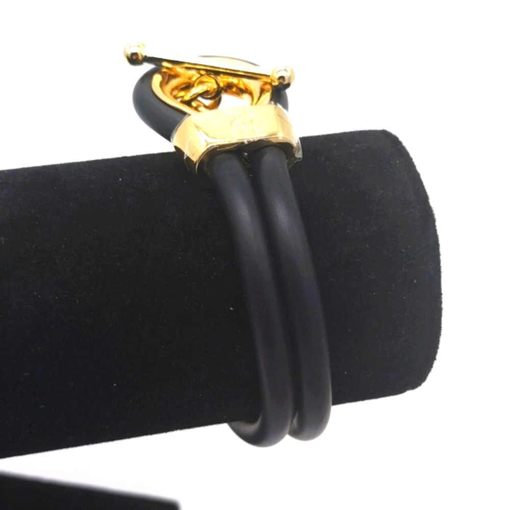 Alexander McQueen Double Layered Black and Gold Rubber Corded Bracelet - Picture 5 of 8